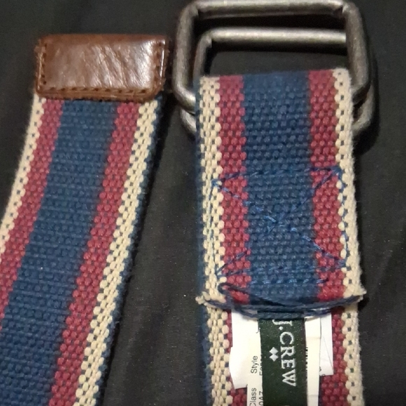 Striped Navy and Burgundy Webbing Men's Belt - Picture 2 of 2